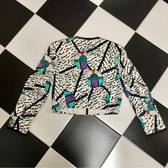 Vintage 80s Louis Feraud Multicolored Memphis Pattern Multicolor Blazer Jacket 6 - Picture 11 of 15